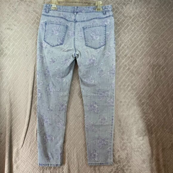 Lauren Conrad Womans 10 Denim Jeans Blue Floral Print Skinny Light Wash Mid Rise - Picture 11 of 16